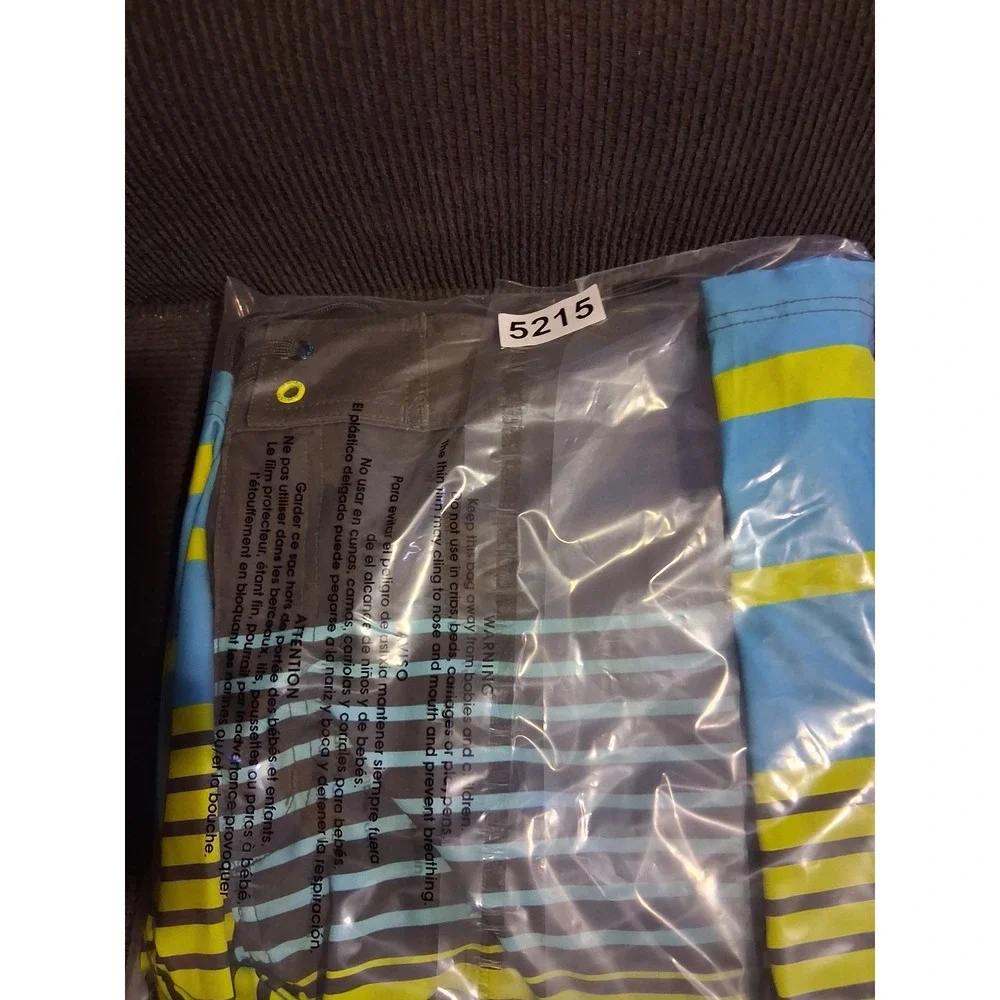 Oxide Mens Board Shorts Size 38 Brown Neon Yellow Blue Striped Swim‎ Trunks